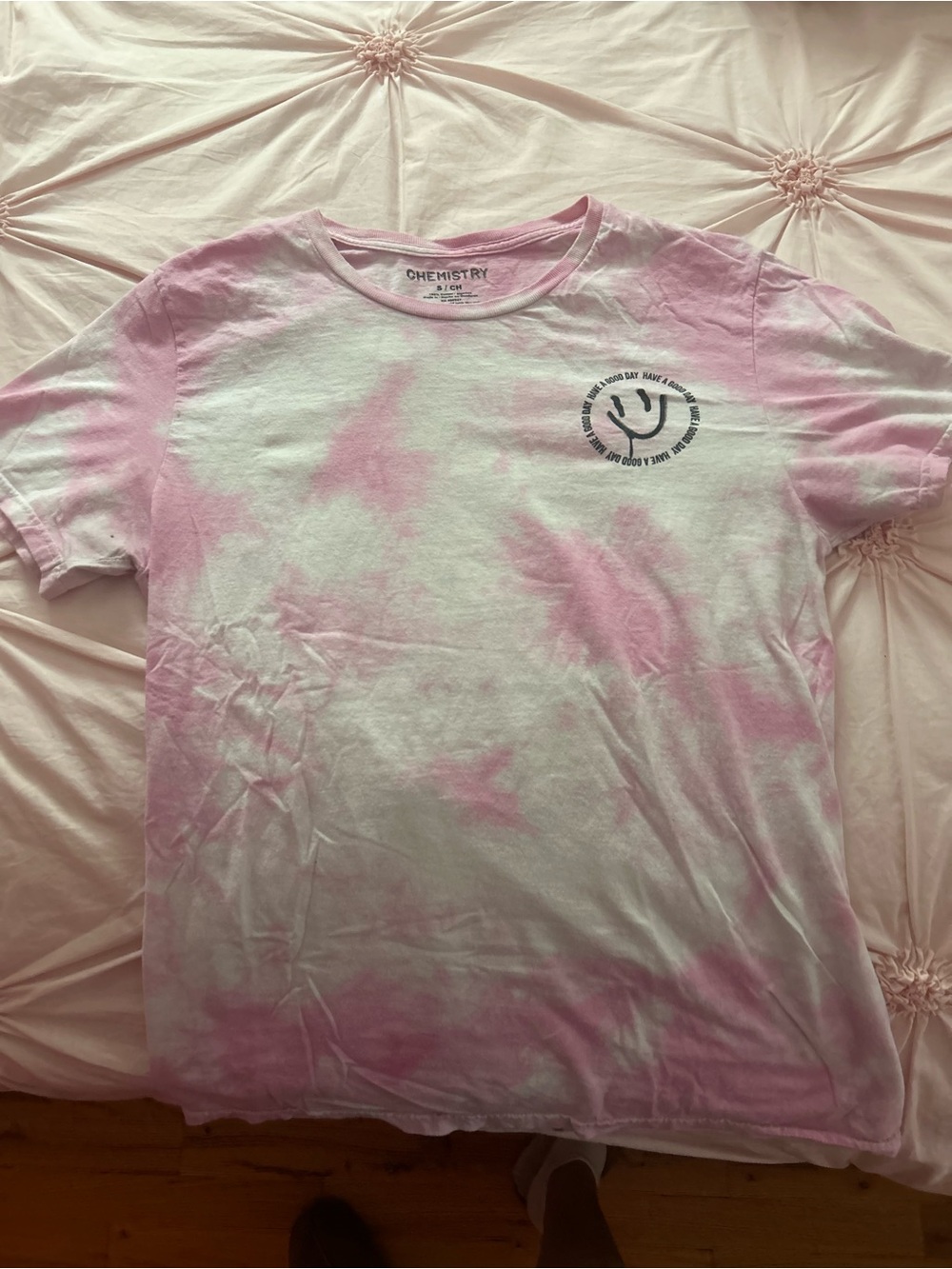 Chemistry Pink and White Tie-Dye Smile Logo Tee
